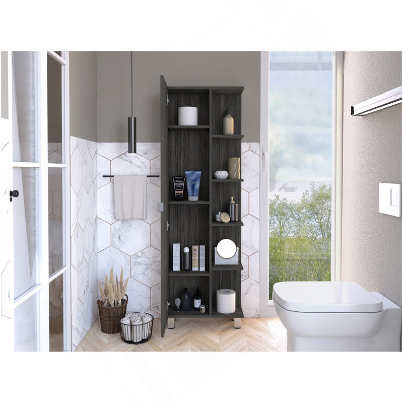Urano Mirror Linen Cabinet, Four Interior Shelves, Five External Shelves, Gray