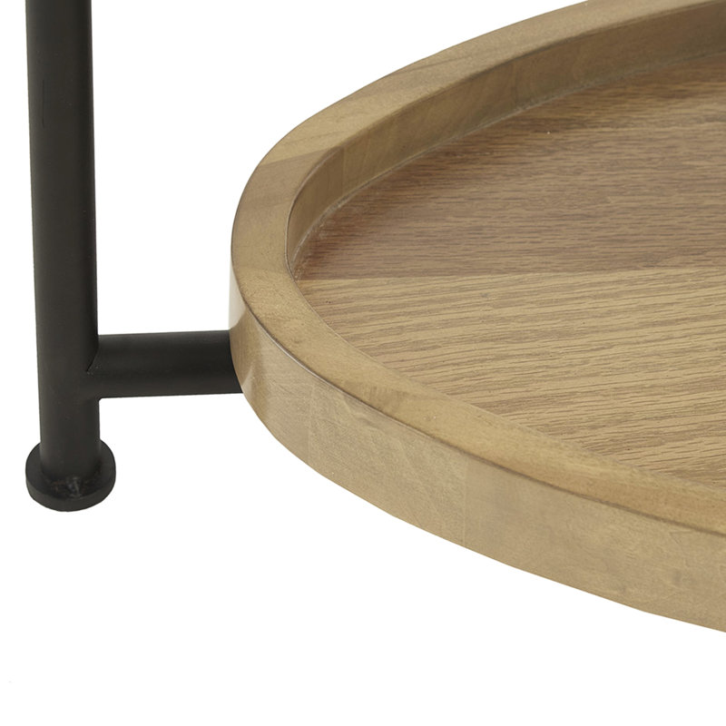 Table basse de salon moderne, plateau blanc et tablette naturelle, table décorative à base en métal - ovale
