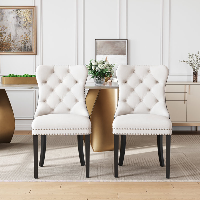 Velvet Dining Chair Set, High-End Tufted Upholstery With Nailhead Trim Back Pull Tab And Solid Wood Legs Dining Chairs 