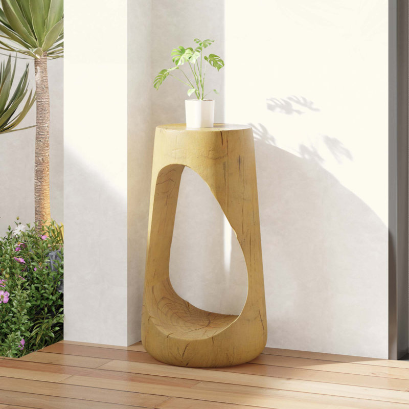 Table d'appoint d'extérieur, table de bout à conception creuse, table de tabouret de jardin de patio, table d'appoint décorative pour terrasse de balcon de plage, béton léger, texture semblable au bois