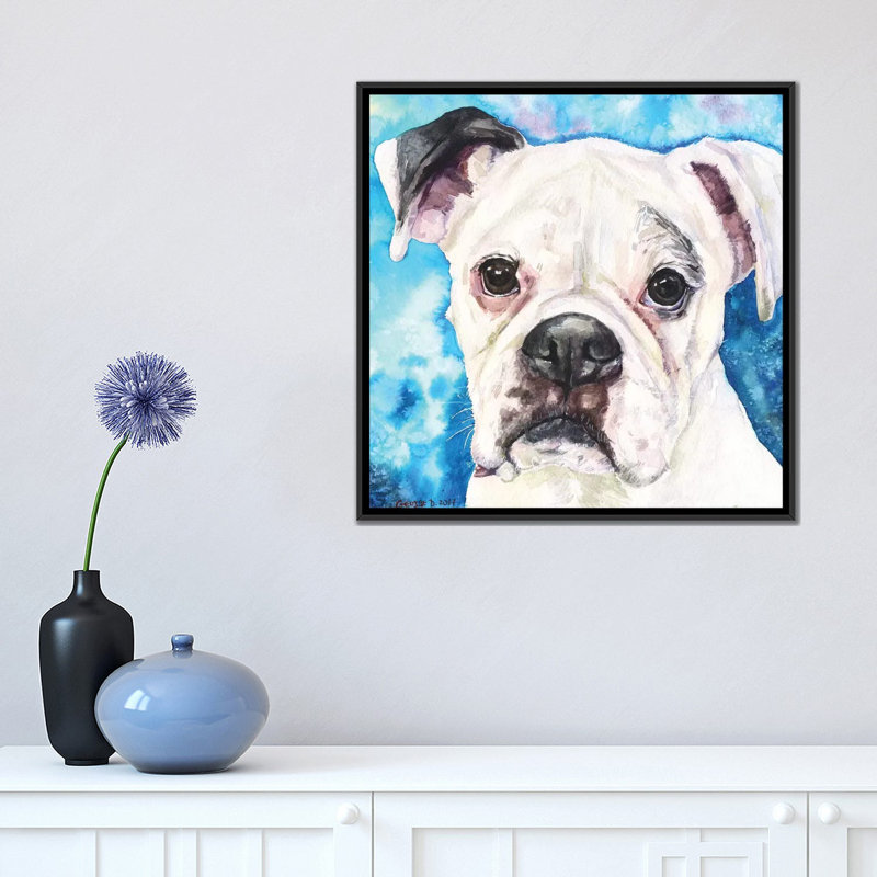 « white boxer ii », reproduction sur toile, H 18 po x l 18 po x P 1,5 po, Toile avec cadre noir, Pas de tapis