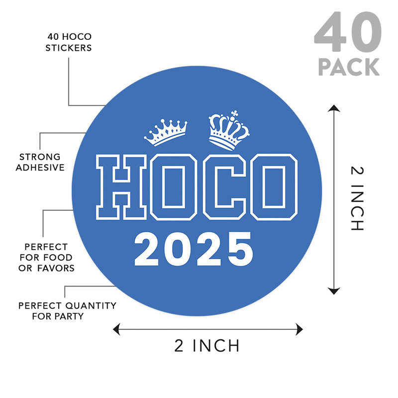 Autocollants HOCO 2025, conception de couronne de danse de retour bleu royal et blanc, cadeaux de fête et album, Bleu / blanc