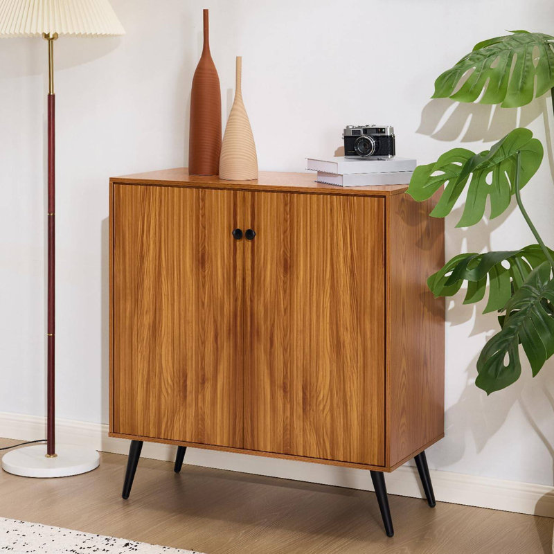 Fluted Wooden Sideboard Buffet Cabinet - Multifunctional Storage with Adjustable Shelves for Dining Room, Living Room, Entryway, and Hallway, Walnut