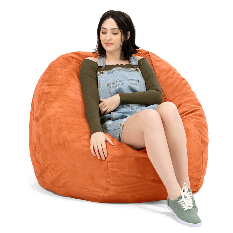 Saxx 4 Foot Round Bean Bag w/ Removable Cover, Microsuede Orange
