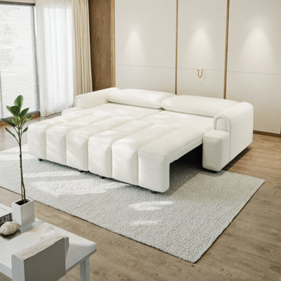 Canapé-lit convertible 3-en-1 de 90,2 po avec méridienne et rangement profond - canapé modulaire en tissu Teddy pour le salon et les petits espaces