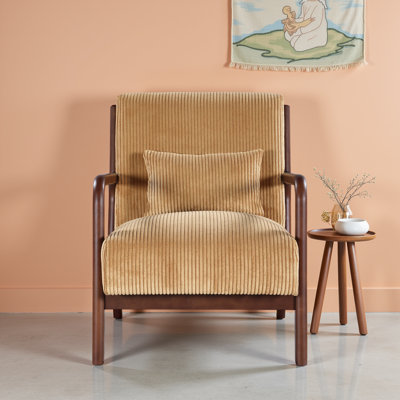 Scandinavian Lounge Chair - Corduroy Upholstery with Solid Wood Frame, Modern Minimalist Armchair