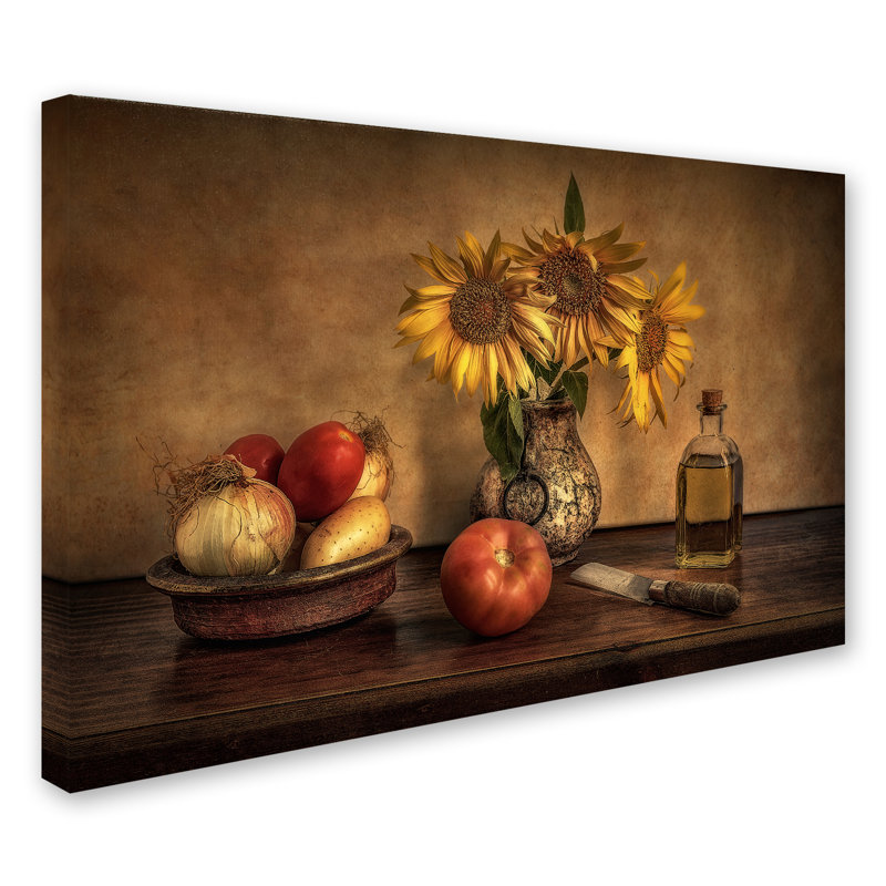 Girasoles En La Cocina Framed Canvas Art Print