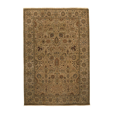 Tapis unique en laine noué à la main de couleur chameau / or 6 pi 2 po x 9 pi 2 po