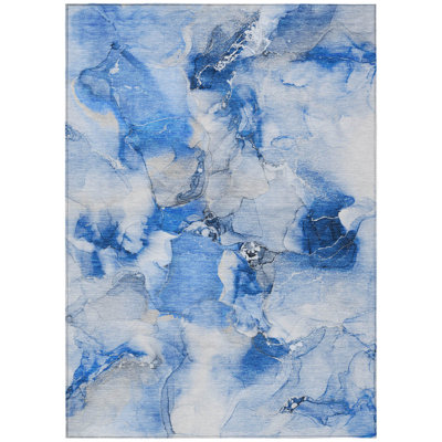 10' X 14' Navy Blue Abstract Washable Indoor Outdoor Area Rug