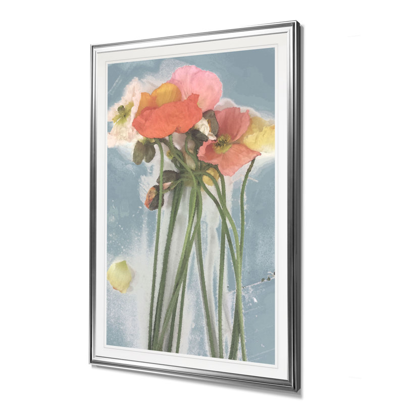 «Poppy Spray I», reproduction, H 24 po x l 20 po x 1,5 po, Cadre argenté