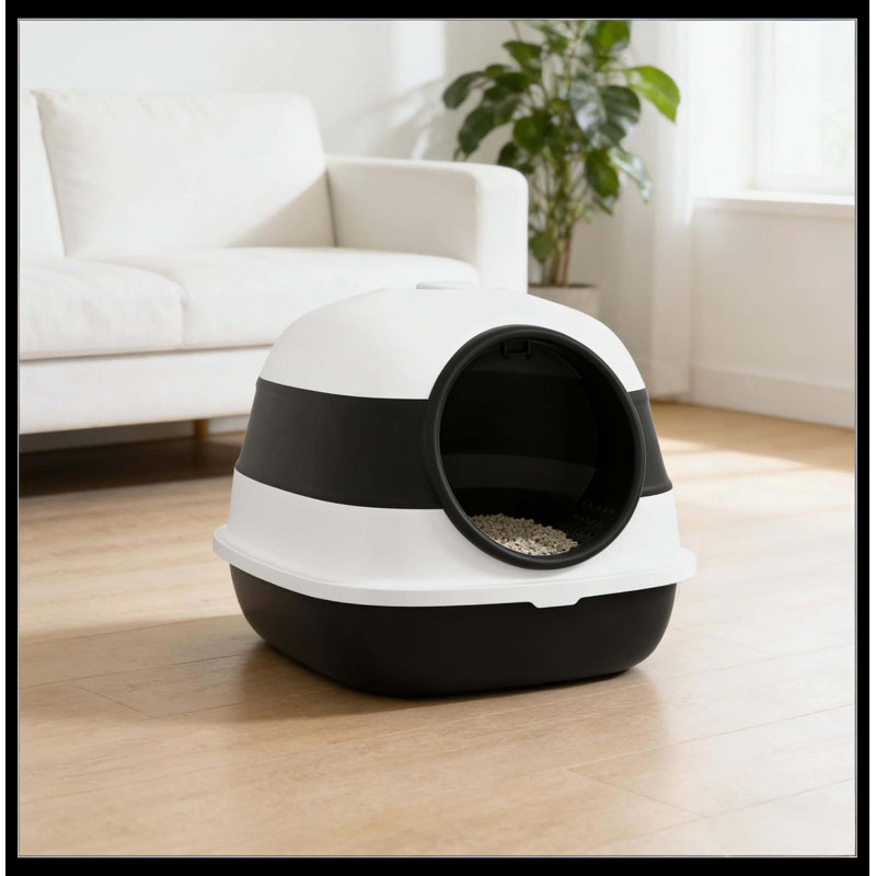 Litière pour chat, litière avec couvercle, Noir / blanc