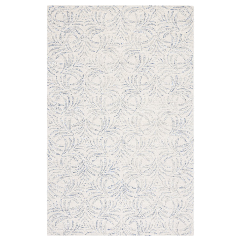 Ivory and Blue Handmade Tufted Wool Silk Area Rug 3' x 5'