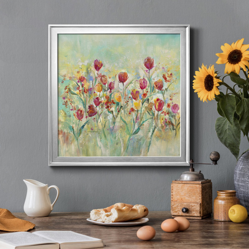 Summer Tulips - Reproduction d'art sur toile encadrée, H 22,5 po x l 22,5 po x P 1,5 po, Cadre blanc