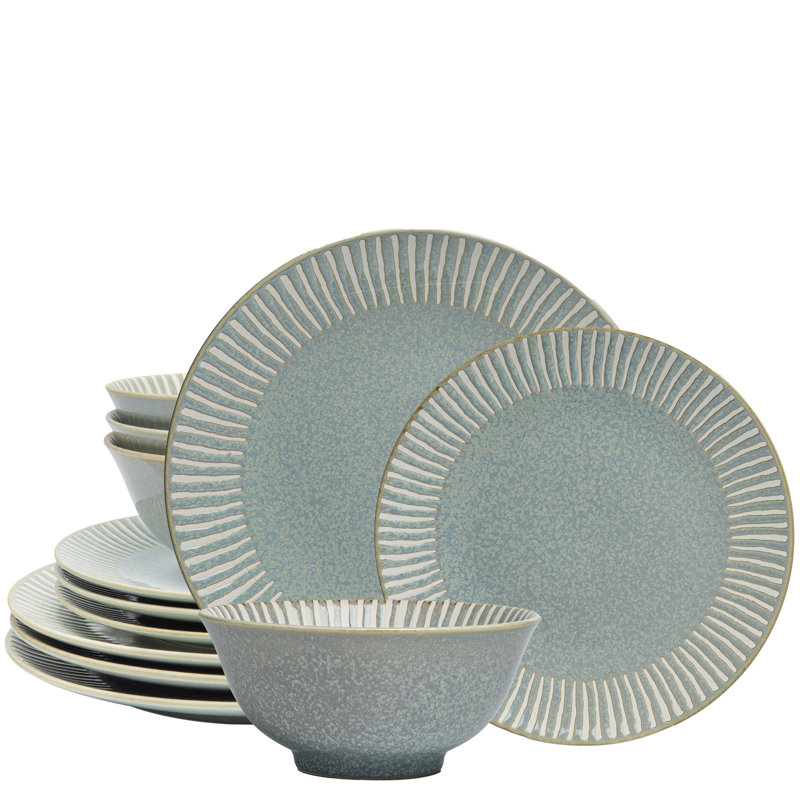 Service de table 12 pièces en céramique bleue réactive Bali Breeze Blue Elegant Table pour chaque occasion - Passe au micro-ondes et au lave-vaisselle