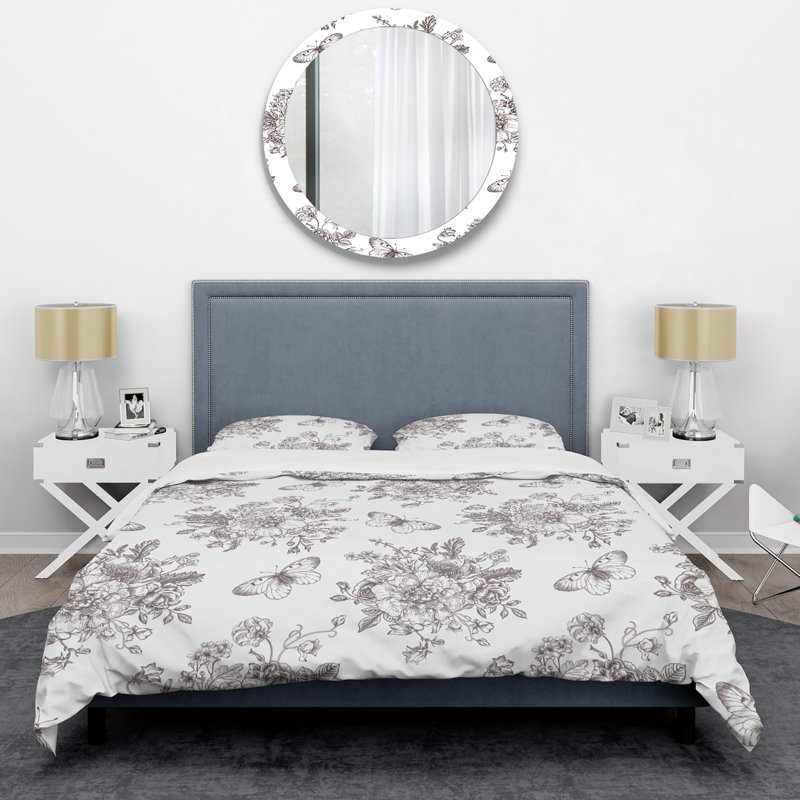 Fleurs et papillons I - Ensemble de housse de couette floral - Polyester en microfibre