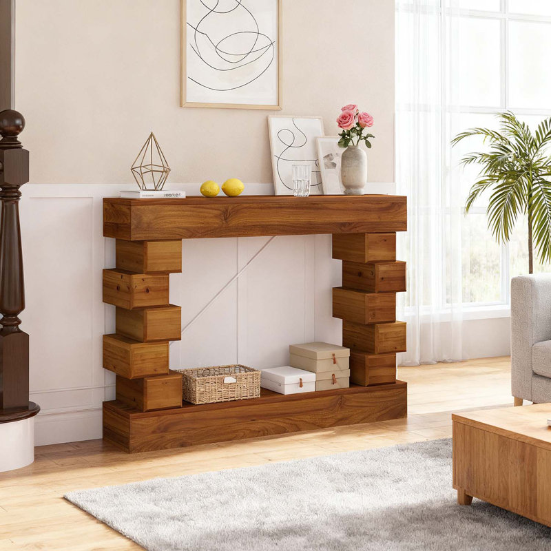 Console géométrique empilable en bois avec finition naturelle chaleureuse
