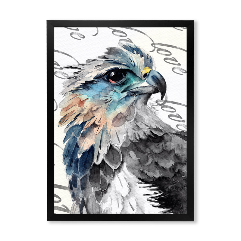 Tête d'aigle avec œil brillant - peinture sur toile, H 40 po x l 30 po, Cadre photo noir
