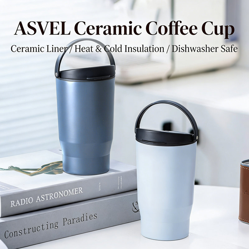 Tasse de voyage 17 oz avec café isotherme | Revêtement en céramique sans arrière-goût métallique, couvercle amovible hygiénique à couvercle rabattable, gobelet givré résistant aux empreintes digitales