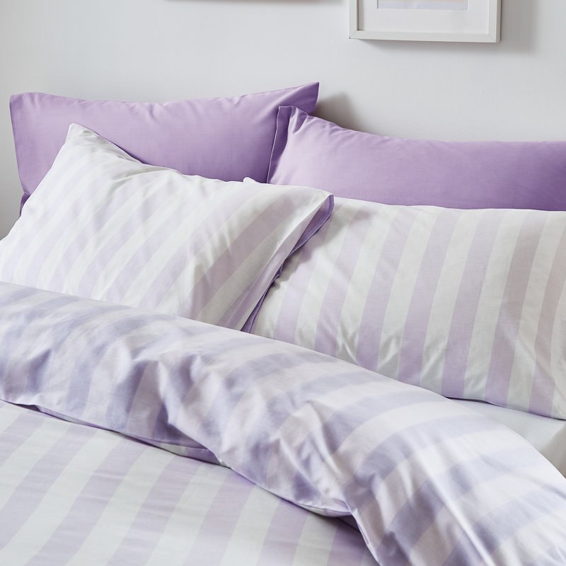Stripe Tease Reversible Duvet Cover Set with Pillowcases, White/Light Purple, King Duvet Cover + 2 Standard Pillowcases