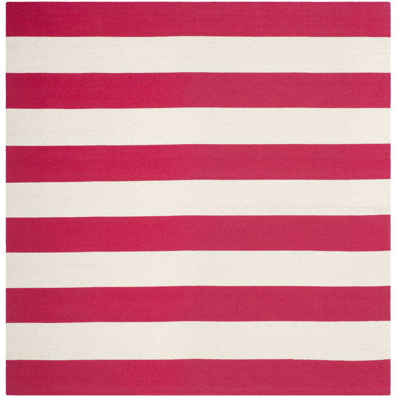 Brookvale Striped Hand-Woven Cotton Red/White Area Rug, Square 6'