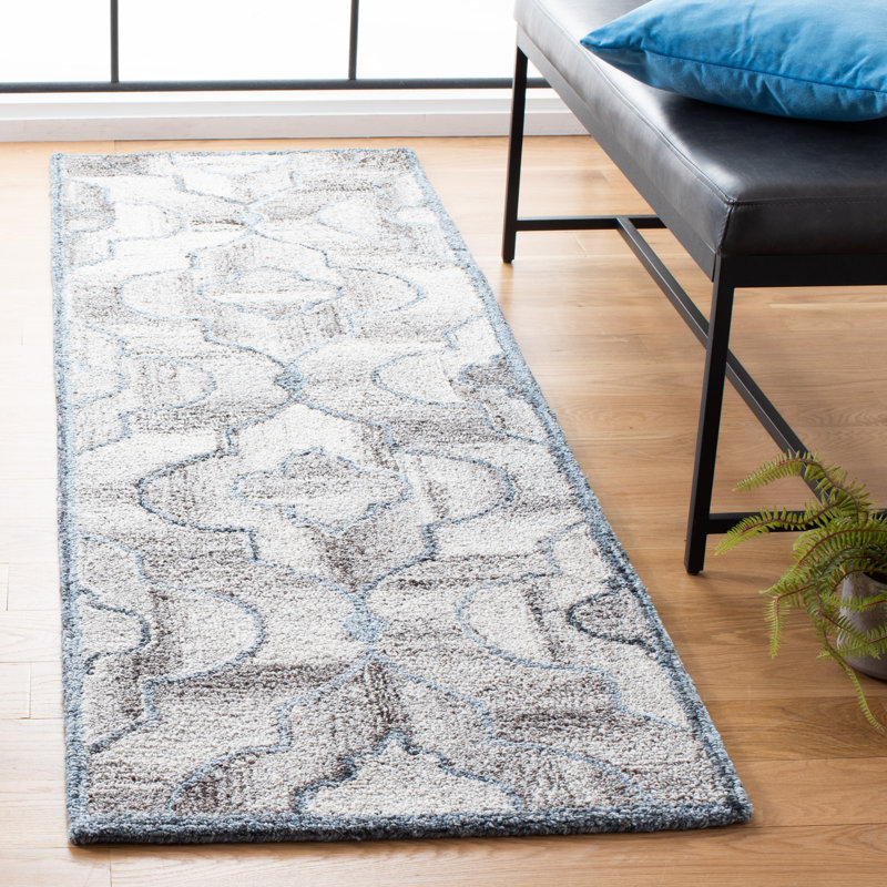 Tapis gris touffeté à la main à motif géométrique Meracia, Tapis de couloir 2 pi 3 po x 8 pi