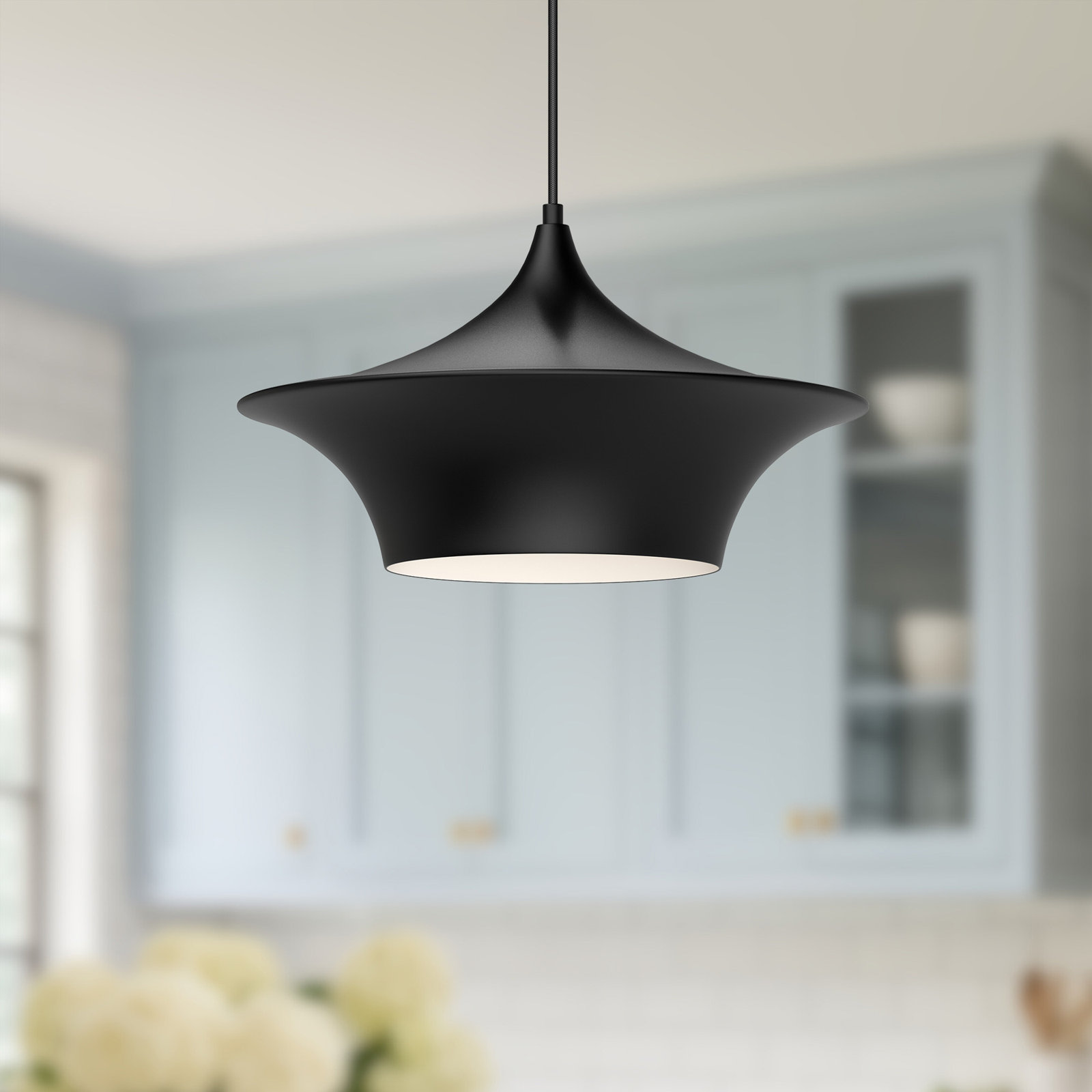Alexia Single Light Metal Pendant, 84.25" H x 16" W x 16" D, Matte Black