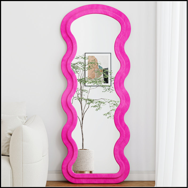 Flannel Full Length Wavy Rose Floor Mirror With Stand For Bedroom And Living Room, Hanging Or Leaning Against The Wall