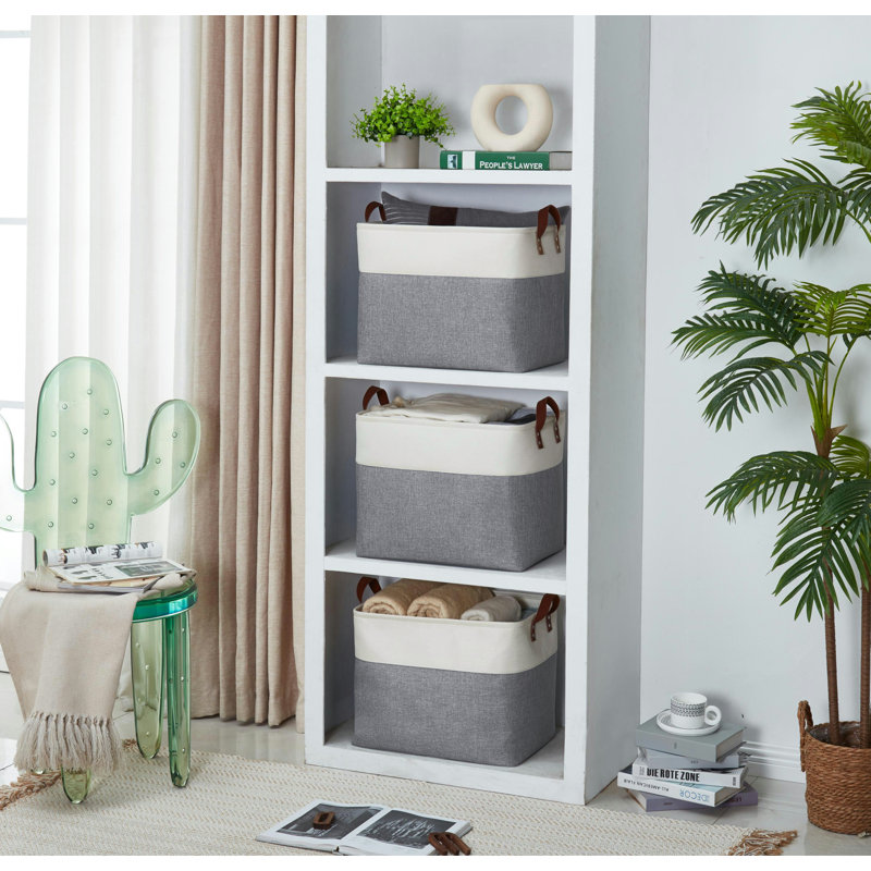Bac de rangement pliable | Panier pliable en tissu robuste avec poignées, Gris ardoise / blanc