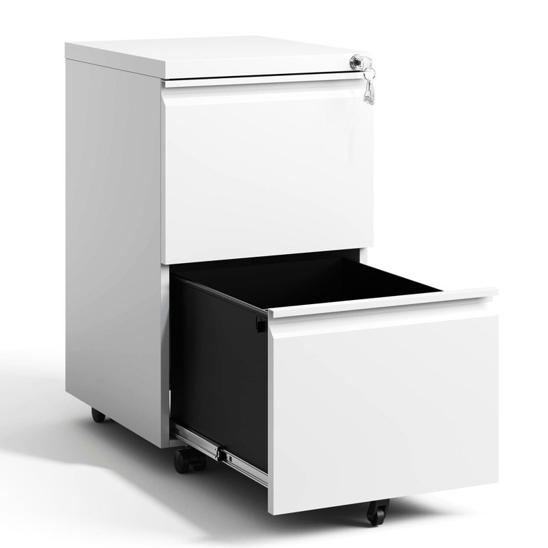 Metal 2 Drawer Locking File Cabinet For Office - Files Fits Legal/letter/a4 Antique White Modern With Drawers And Lock Secure Docs Look