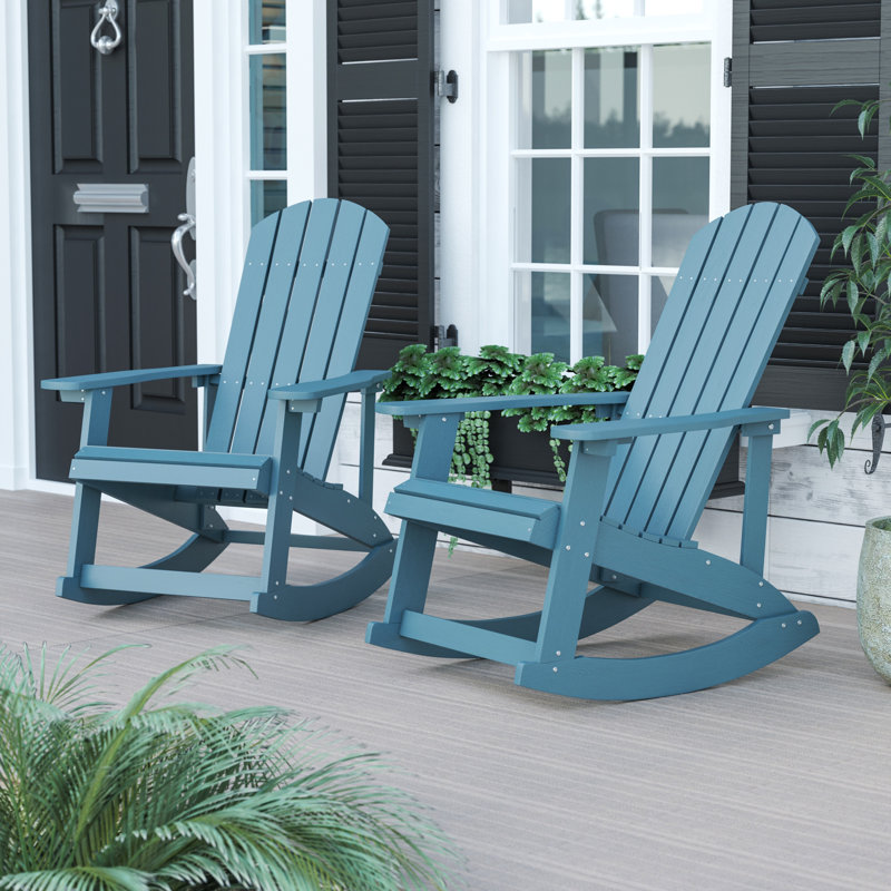 Baltazar Polyresin Wood Indoor/Outdoor Adirondack Rocking Chair, Sea Foam
