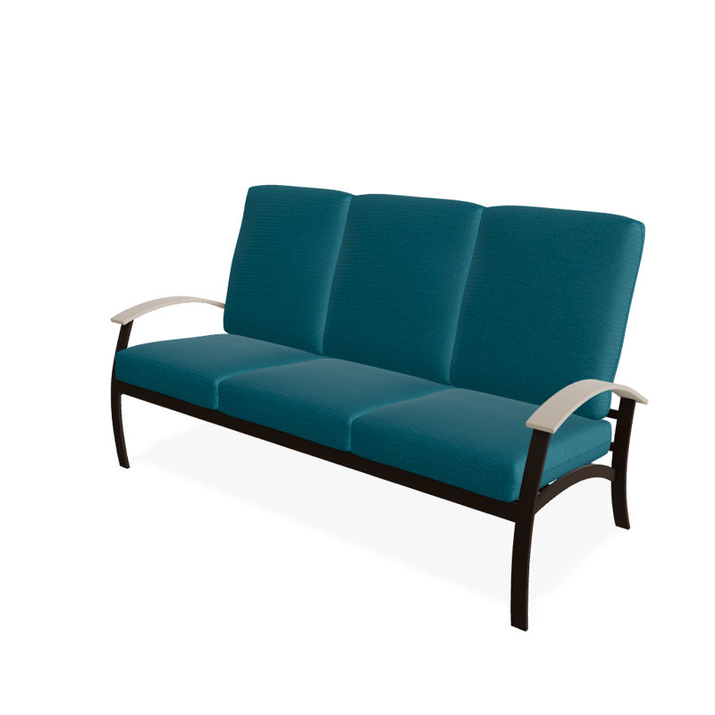 Askar 71.5'' Wide Powder Coated Aluminum Patio Sofa with Cushions, Textured Kona, Spectrum Peacock Sunbrella® Plainweave
