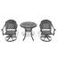 Ensemble de salle à manger 3 pièces en aluminium coulé toutes saisons comprenant 2 chaises pivotantes et une table ronde avec cadre noir-114663634