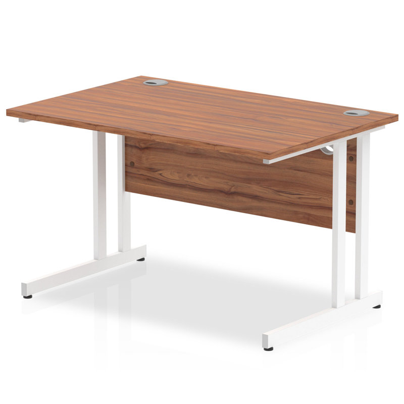 Impulse Metal Base Computer Desk, Walnut, White, 73cm H x 180cm W x 60cm D