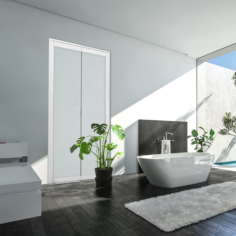 Porte pliante à panneaux en bois et en PVC/vinyle pour l’intérieur studio, l 30 po x H 80,5 po, Blanc