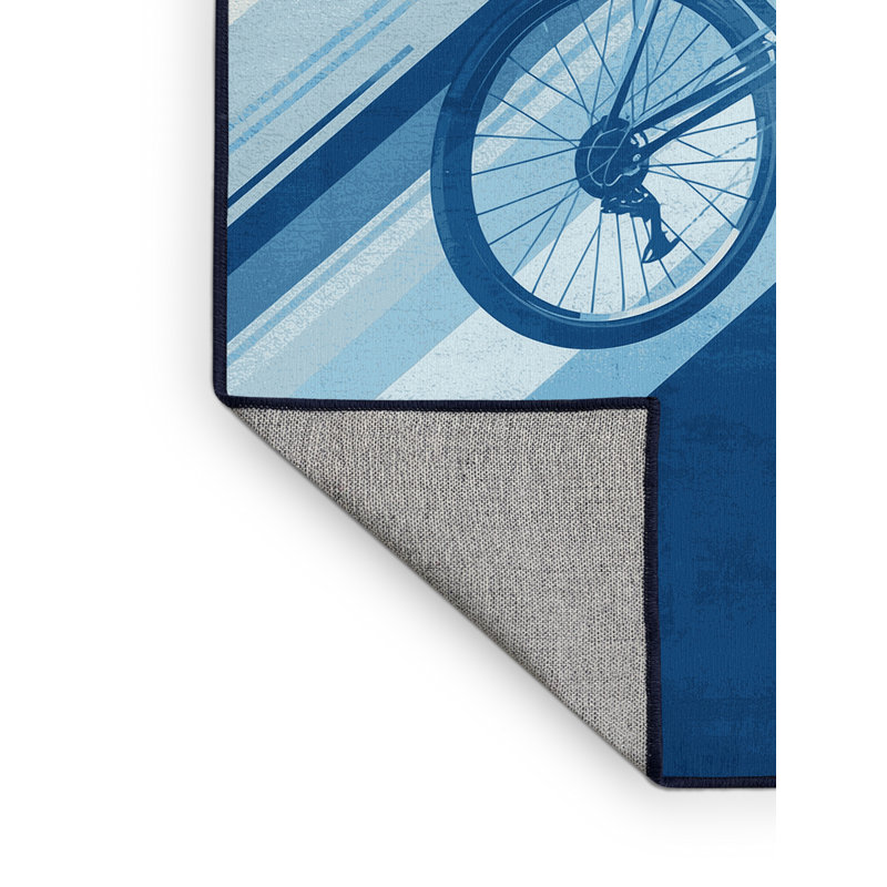 Tapis bleu et bleu marine moderne lavable à la machine lavable à la machine Kendari, 5 x 8