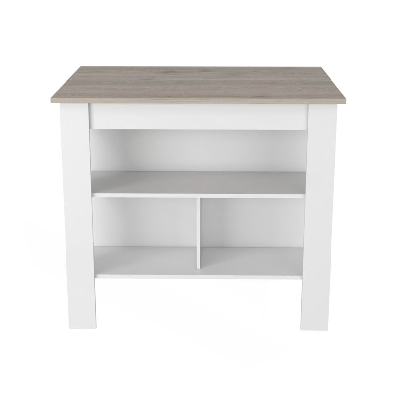 Îlot de cuisine, table de cuisine H 35 po, trois tablettes de rangement ouvertes, quatre pieds