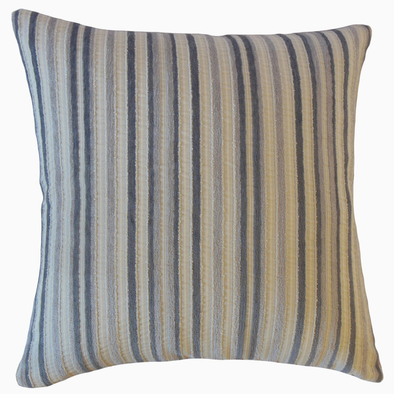 Coussin à rayures Marguerite, 18 po x 18 po, Bleu / gris, Coussin décoratif