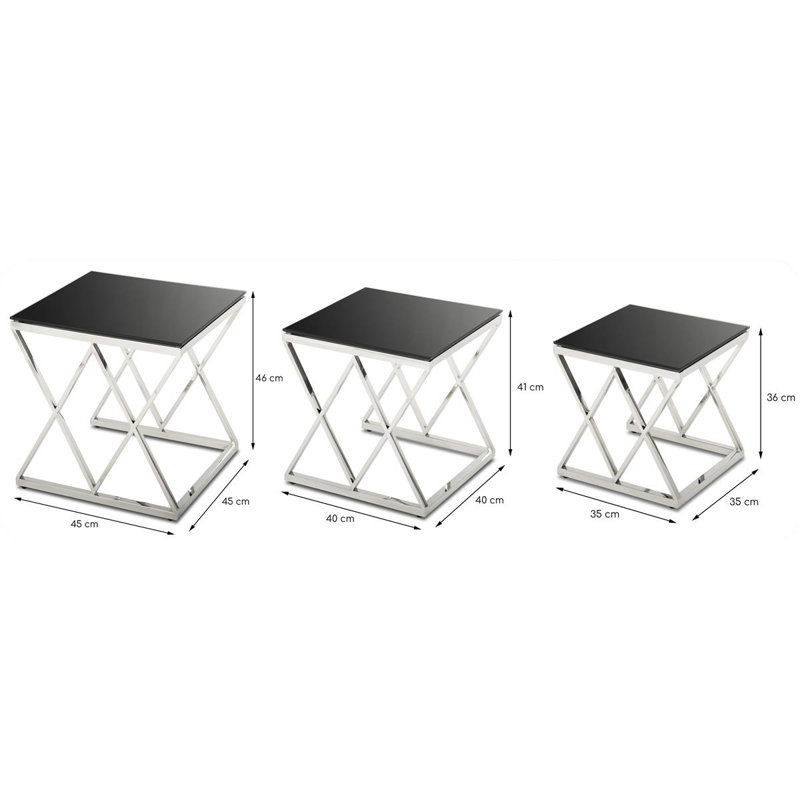 Ewert Glass Top Cross Legs Nesting Tables
