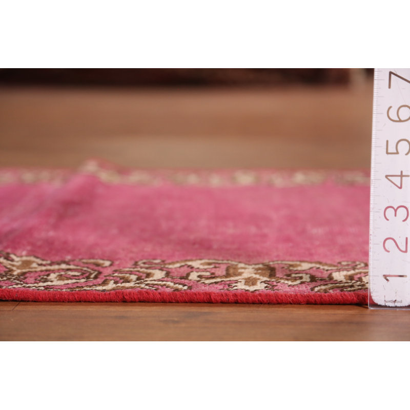 Tapis de couloir traditionnel en laine rose fuchsia 2 x 9