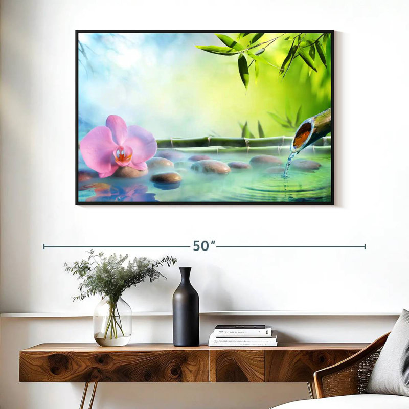 Orchidée japonaise, Cadre flottant noir, 40 po x 27 po