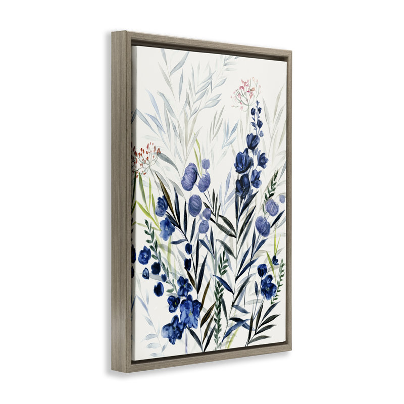 Toile flottante encadrée «Herbes indigo variées» par Hannah Dawson, Cadre flottant orme Montalcino, H 25 po x l 17 po