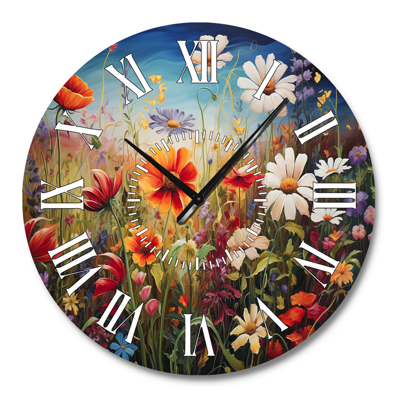 Horloge murale colorée avec fleurs sauvages et symphonie III, Grand