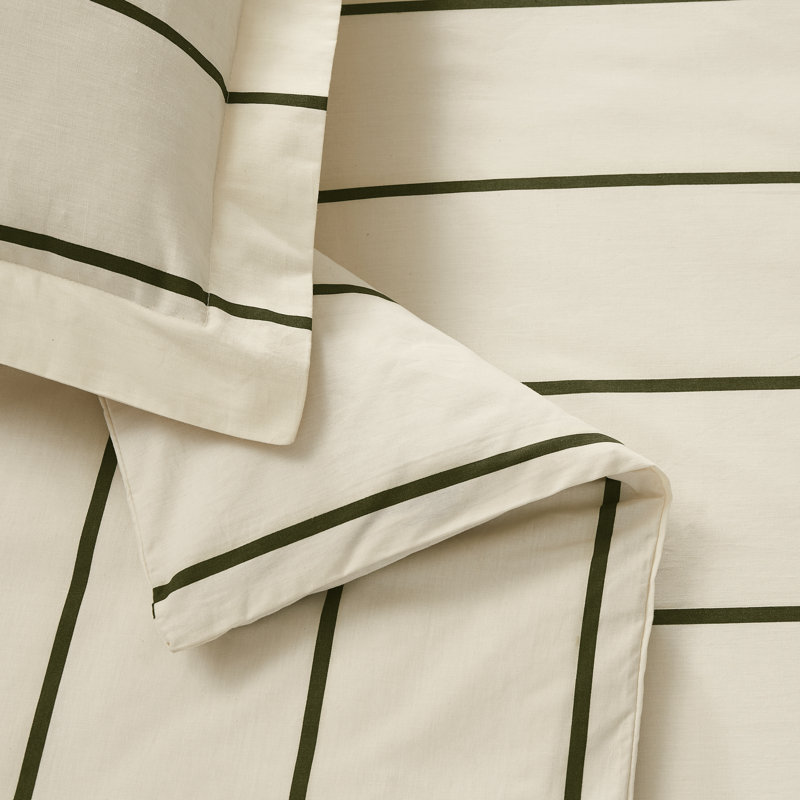 Brooklyn Loom Hayward Stripe Duvet Set, King Duvet Cover + 2 King Shams, Ivory/Green