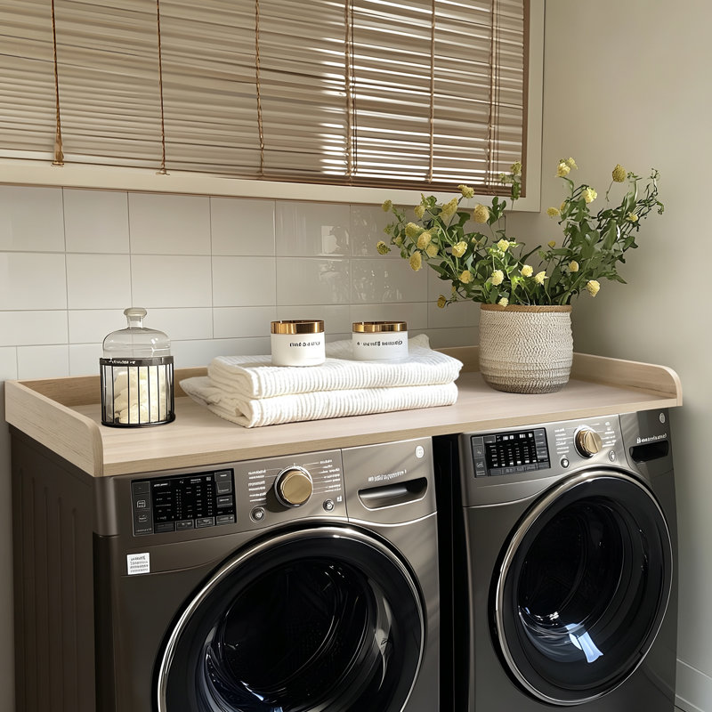 Kaboon Washer Dryer Countertop With Edge Rails, 28" X 58", Oak