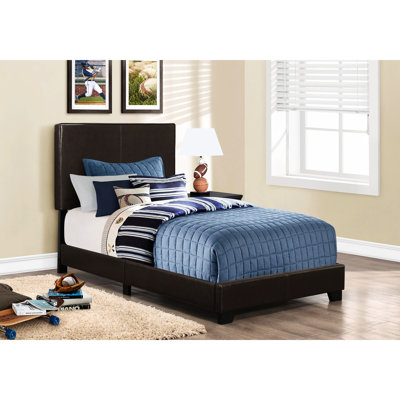 Twin Size Bed In Brown Leather Look With A Upholstered Construction Bedroom Soft Leather-like Material For Comfortable Sleep