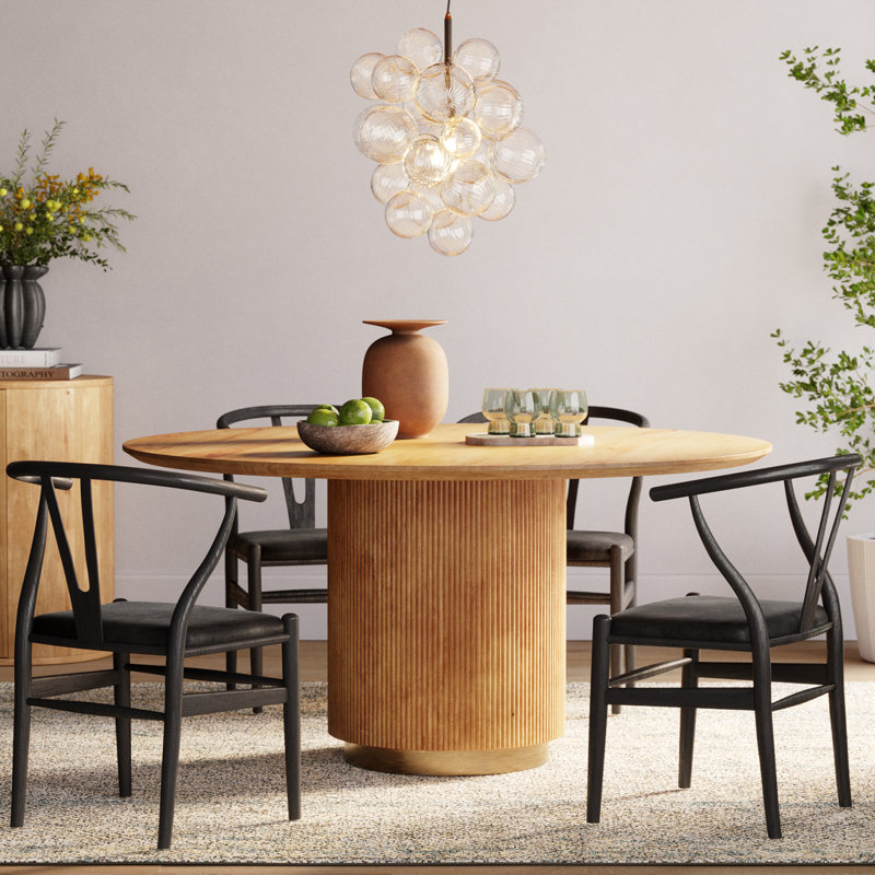 Mooney Round Mango Wood Dining Table with Ribbed Edges