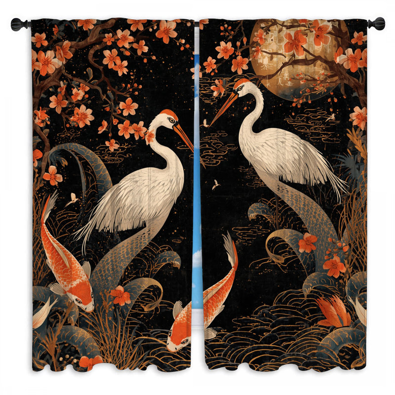 Rideaux obscurcissant Cranes And Koi Fish, 80 po x 82 po - 2 panneaux, Transparent