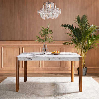 Dining Table for Kitchen or Living Room, white-toned Faux Marble Rectangular Table, Seats 4, 46.5x30 Inches