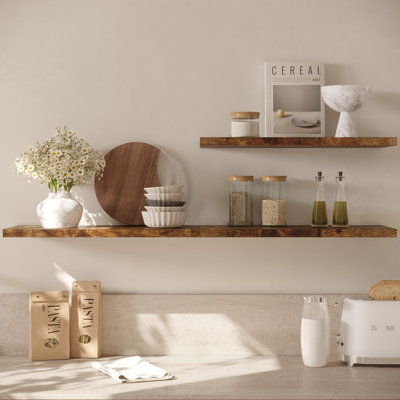  Large Floating Shelves for Wall Set of 3 Wooden Wall Shelves 36 in x 12.75 in x 2 in Room Decor Long Shelf with Invisible Wall Mount Bracket for Bedroom, Kitchen, Living Room, Rustic Brown