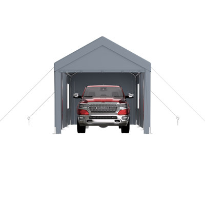 Garage portatif 10 pi x 20 pi, abri d'auto robuste avec 2 portes, 4 fenêtres ventilées pour outils de jardin, blanc 20 pi, portes et fenêtres,